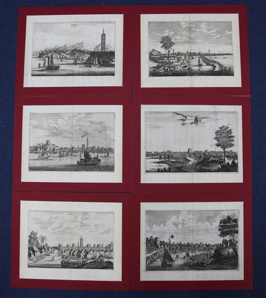 Twenty nine engraved views of Chinese cities and ports by Michiel Cnobbert, Antwerp, c.1666, plates 20 x 31.5cm